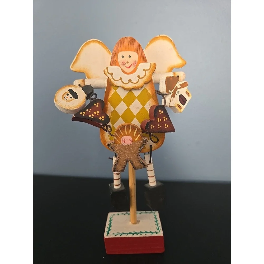 Rustic Wooden Christmas Angel Decoration Folk Art Charms Include Baby Jesus